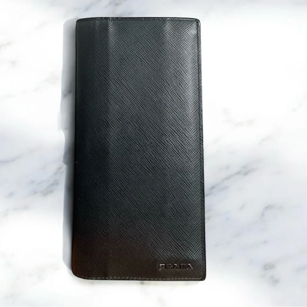 PRADA Saffiano Leather Long Wallet Black Burgundy Multi-Color‎ Interior